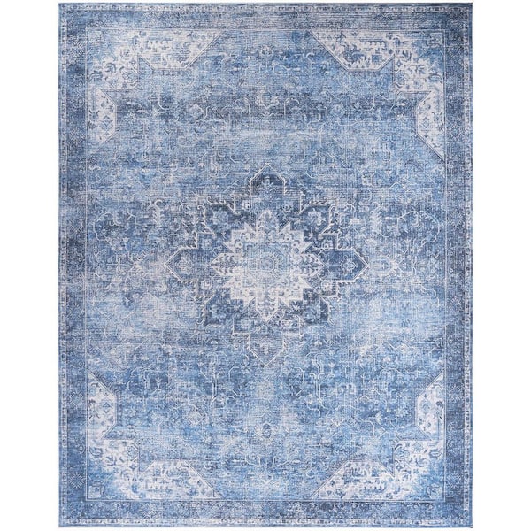 Nourison Washables Blue 9 ft. x 12 ft. Center medallion Traditional Area Rug