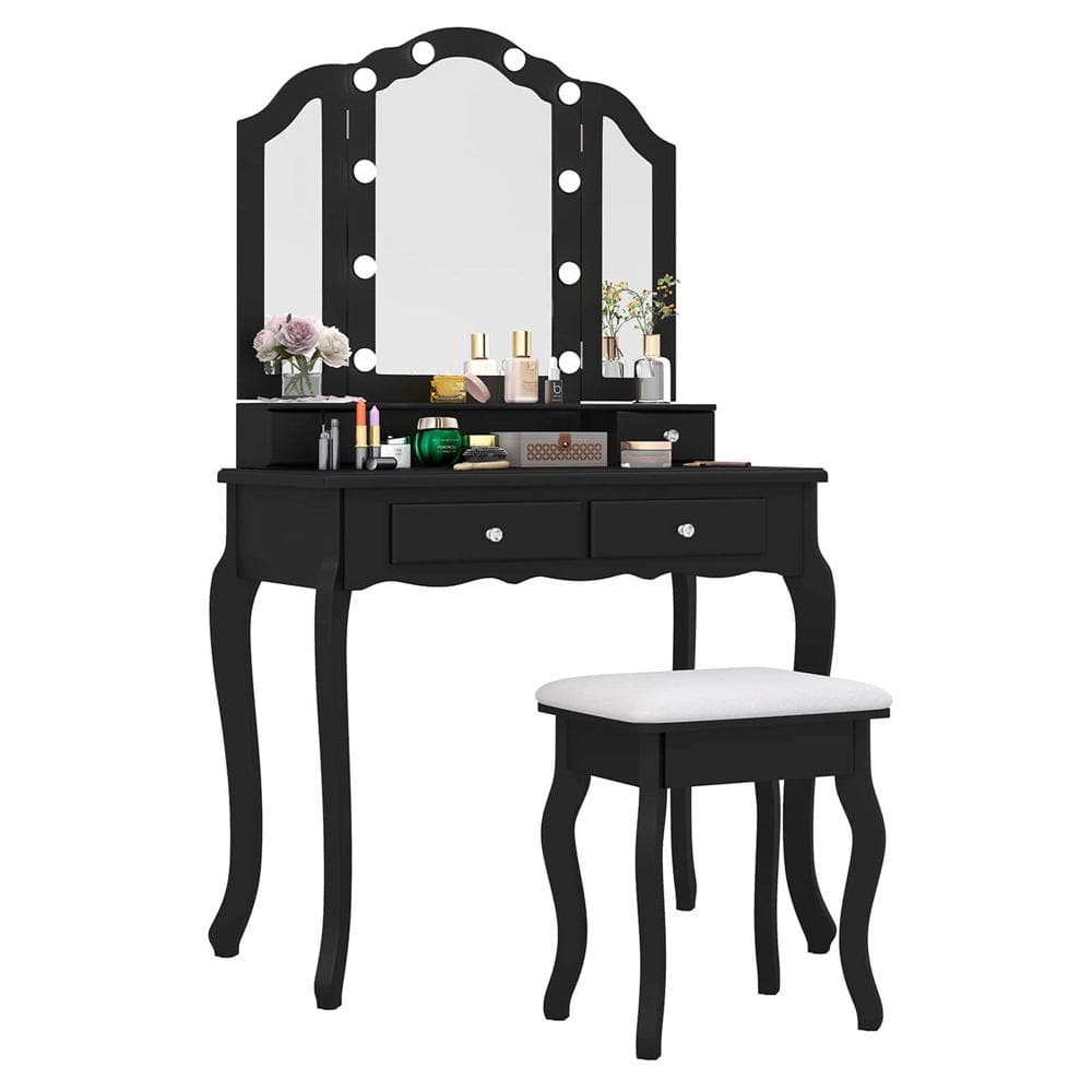 black corner dresser Unikito Corner Dresser with Clothes Rack, 70'' Tall Dresser with LED Lights  and Power Outlets