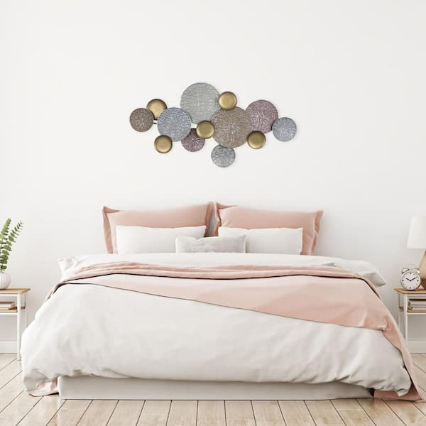 HomeRoots 20.5 in. Multicolor Pink and Gold Metal Plate Wall Decor 