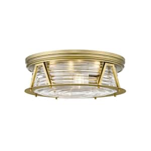 Cape Harbor 20 in. 4-Light Rubbed Brass Flush Mount Light with Glass Shade