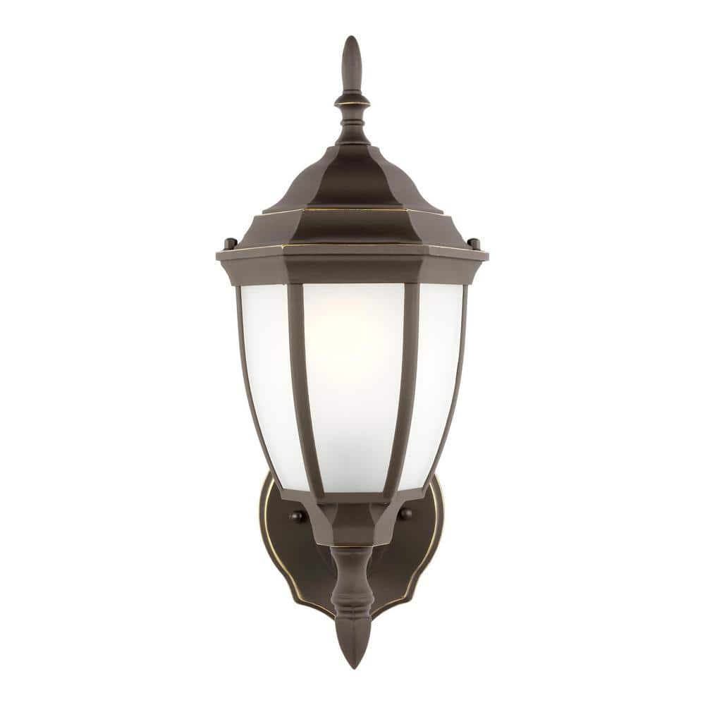 Bakersville 6.5 in. 1-Light Antique Bronze Traditional Outdoor Wall Lantern Sconce with Satin Etched Glass and LED Bulb price history on PriceWatchPro