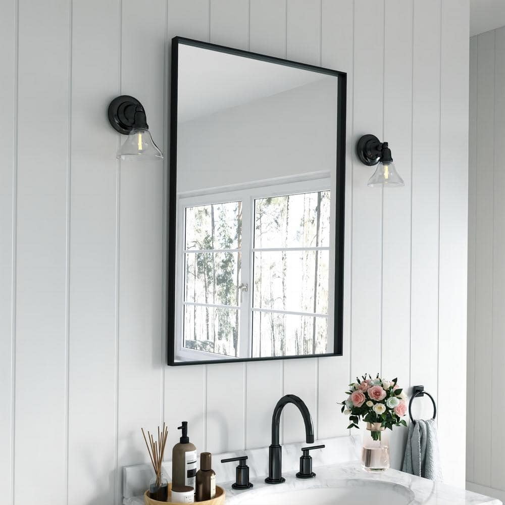 24 in. W x 36 in. H Rectangular Aluminum Framed Wall Bathroom Vanity Mirror in Black price history on PriceWatchPro