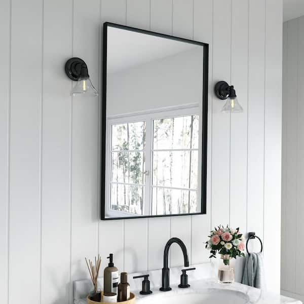 TOOLKISS 24 in. W x 36 in. H Rectangular Aluminum Framed Wall Bathroom Vanity Mirror in Black