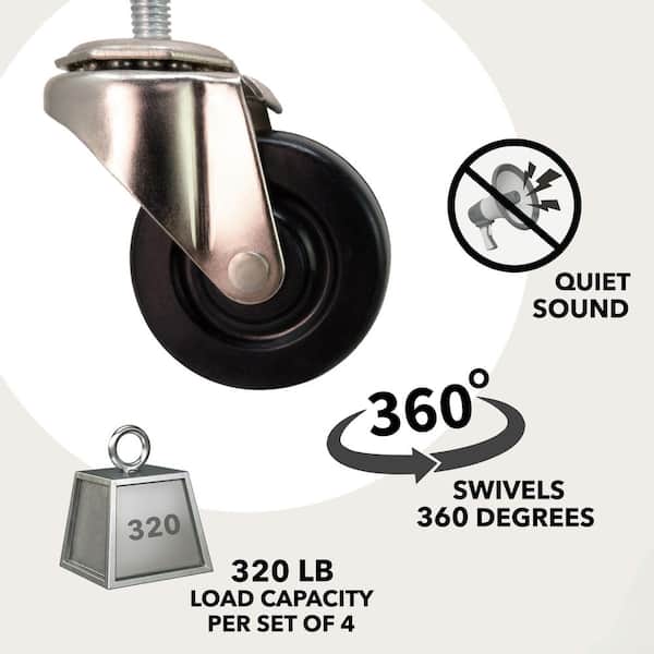 2 in. Black Soft Rubber and Steel Swivel Threaded Stem Casters with 80 lb. Load Rating 2 Pack