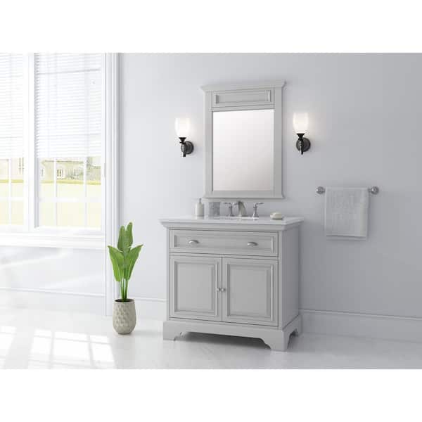 Home Decorators Collection Sadie 38 in. W x 22 in. D x 35 in. H Vanity in Dove Gray with Marble Vanity Top in Natural White with White Sink