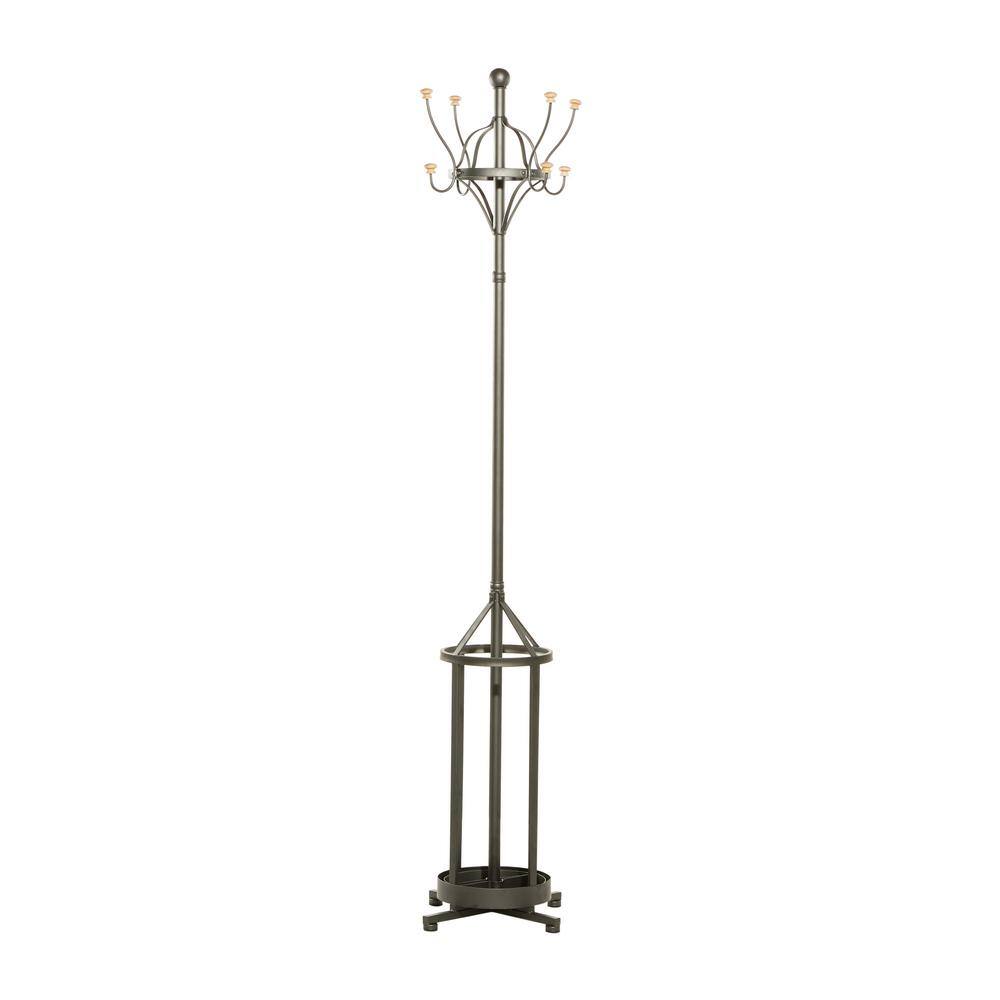 Black Fir Wood and Metal Industrial Coat Stand