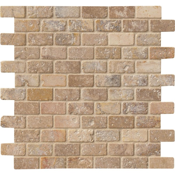 MSI Tuscany Scabas 12 in. x 12 in. x 8mm Tumbled Travertine Mesh-Mounted Mosaic Tile (10 sq. ft. / case)