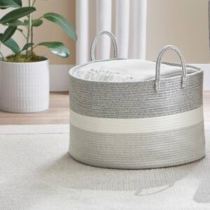 Round Cotton Rope Gray Striped Storage Basket