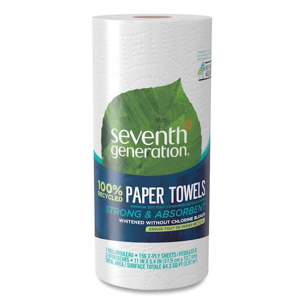 SEVENTH GENERATION 100% Recycled Paper Towel Rolls 2-Ply 11 x 5.4 (156 Sheets per Roll, 24 Rolls per Carton)