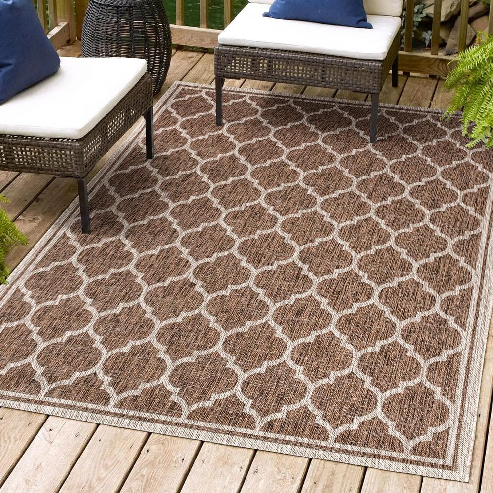 Espresso and Taupe Trellis Flat Woven 8' x 10' Area Rug