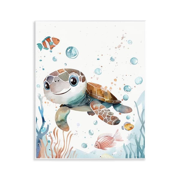 Smiling Baby Turtle by Franklyn Gregory Unframed Animal Graphic Art Print 14 in. x 11 in.
