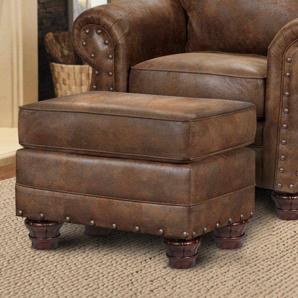 Sedona Brown Microfiber Ottoman with Nailhead Accents