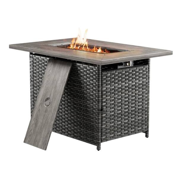 moosprr 41 In. 50000 BTU Rectangle Gray Wicker Outdoor Gas Fire Pit