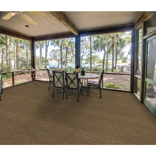 Elevations Stone Beige 6 ft. SD Polyester Ribbed Texture Indoor/Outdoor Needlepunch Carpet