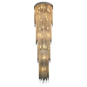 24-Light Chrome Crystal Waterfall Tiered Chandelier for Living Room Oonagh
