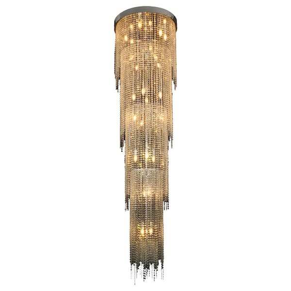 24-Light Chrome Crystal Waterfall Tiered Chandelier for Living Room ...