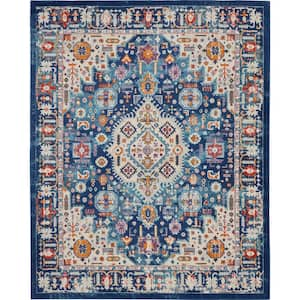 Passion Blue/Multicolor 8 ft. x 10 ft. Bordered Transitional Area Rug