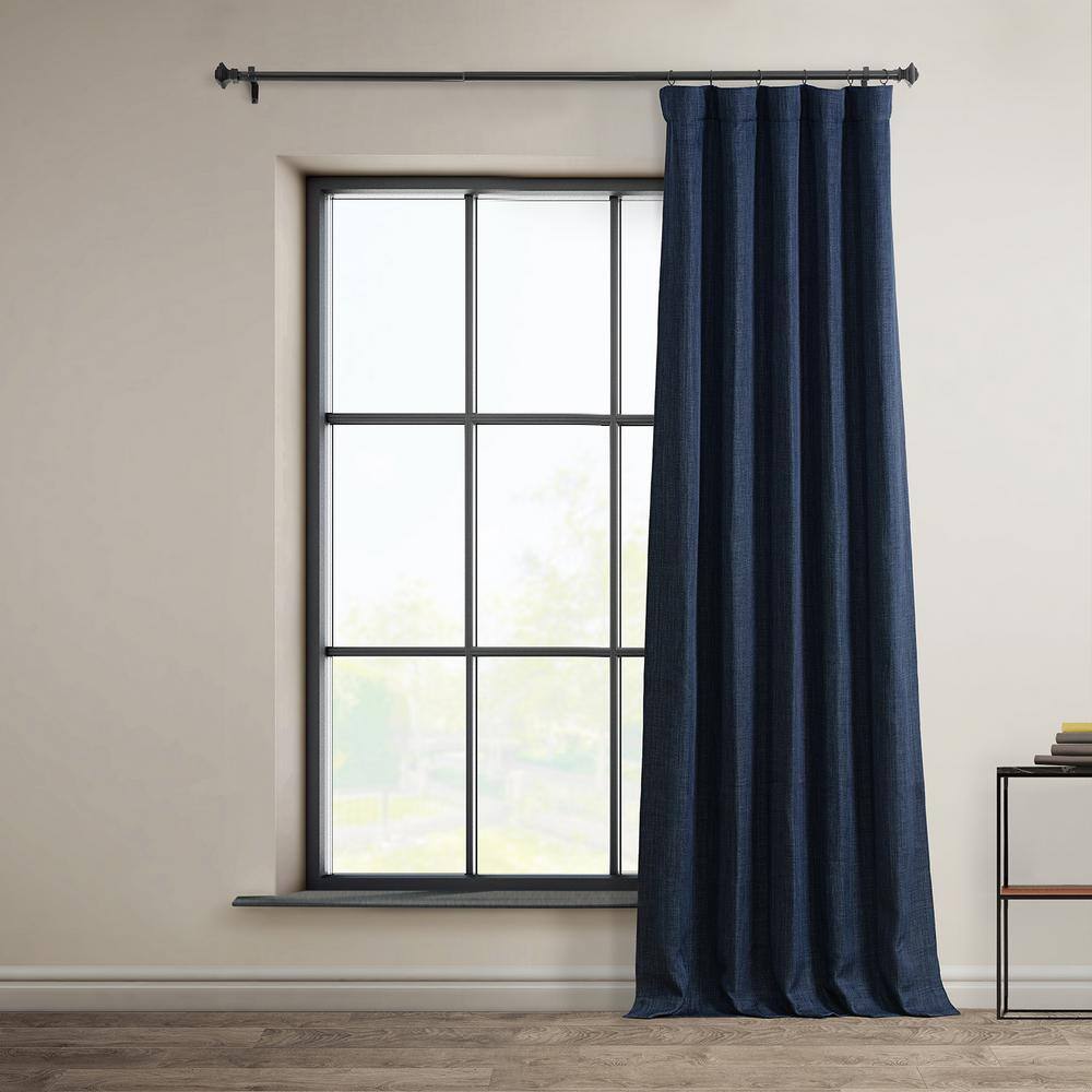 Indigo Faux Linen 108" Blackout Curtain Panel