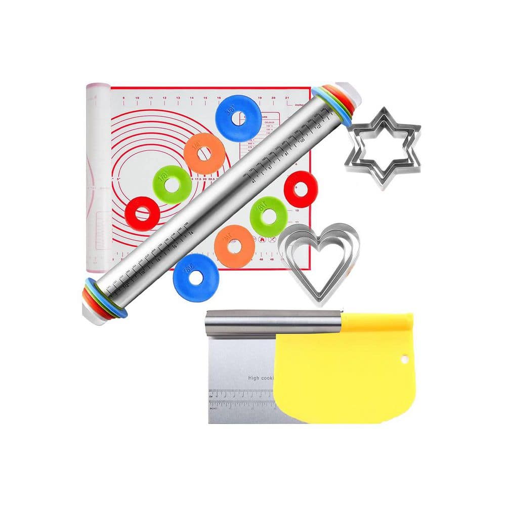 Adjustable Rolling Pin Set w 4 Thickness Rings, Stainless Steel Dough Roller, Silicone Baking Mat, 19PCS Baking Tool Kit price history on PriceWatchPro