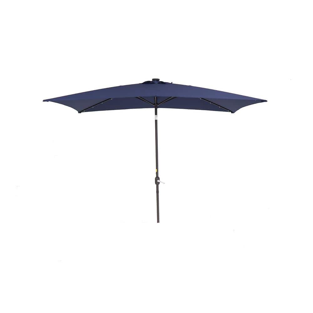 10 ft. x 6.5 ft. Steel Patio Market Umbrella in Navy with Solar LED Lightin
