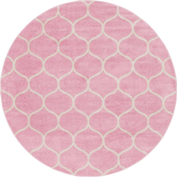 Trellis Frieze Rounded Light Pink 8 ft. x 8 ft. Area Rug