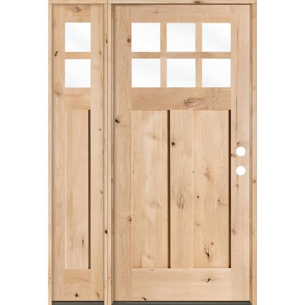 Krosswood Doors 46 in. x 80 in. Craftsman Knotty Alder Left-Hand/Inswing 6 Lite Clear Glass Sidelite Unstained Wood Prehung Front Door