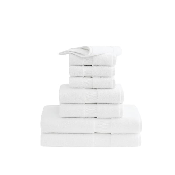 Plush Turkish Cotton 8 Piece Towel Set in White