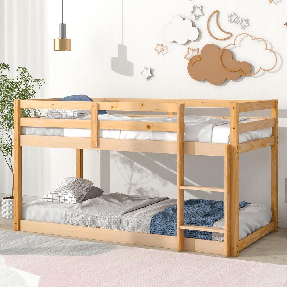 Harper & Bright Designs Natural Twin Over Twin Floor Bunk Bed with ...