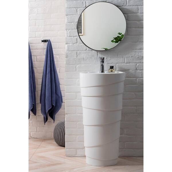 James Martin Vanities Quebec Solid Surface Pedestal Sink in Bright White