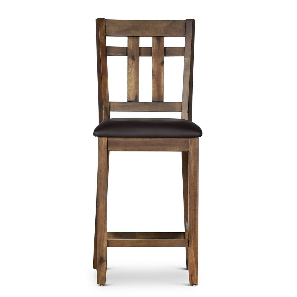 Mocha Acacia 5-Piece Dining Set with Faux-Leather Seats