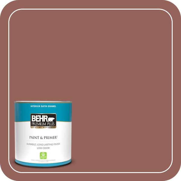 BEHR PREMIUM PLUS 1 qt. #ICC-73 Brick Hearth Satin Enamel Low Odor Interior Paint & Primer