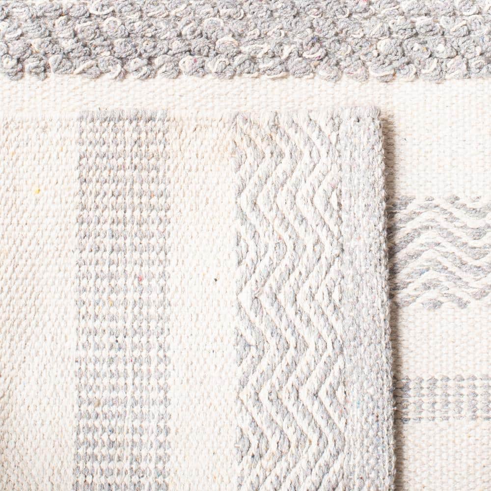 Ivory and Gray Striped Wool Cotton 8' x 10' Area Rug