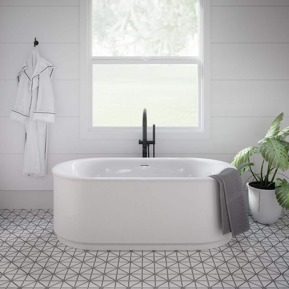 Matte Black Contemporary Freestanding Tub Filler with Hand Shower