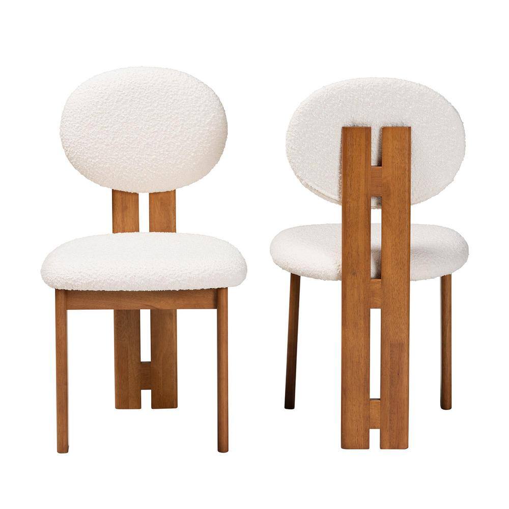 Kacela Cream Boucle Upholstered Side Chair with Walnut Wood Frame