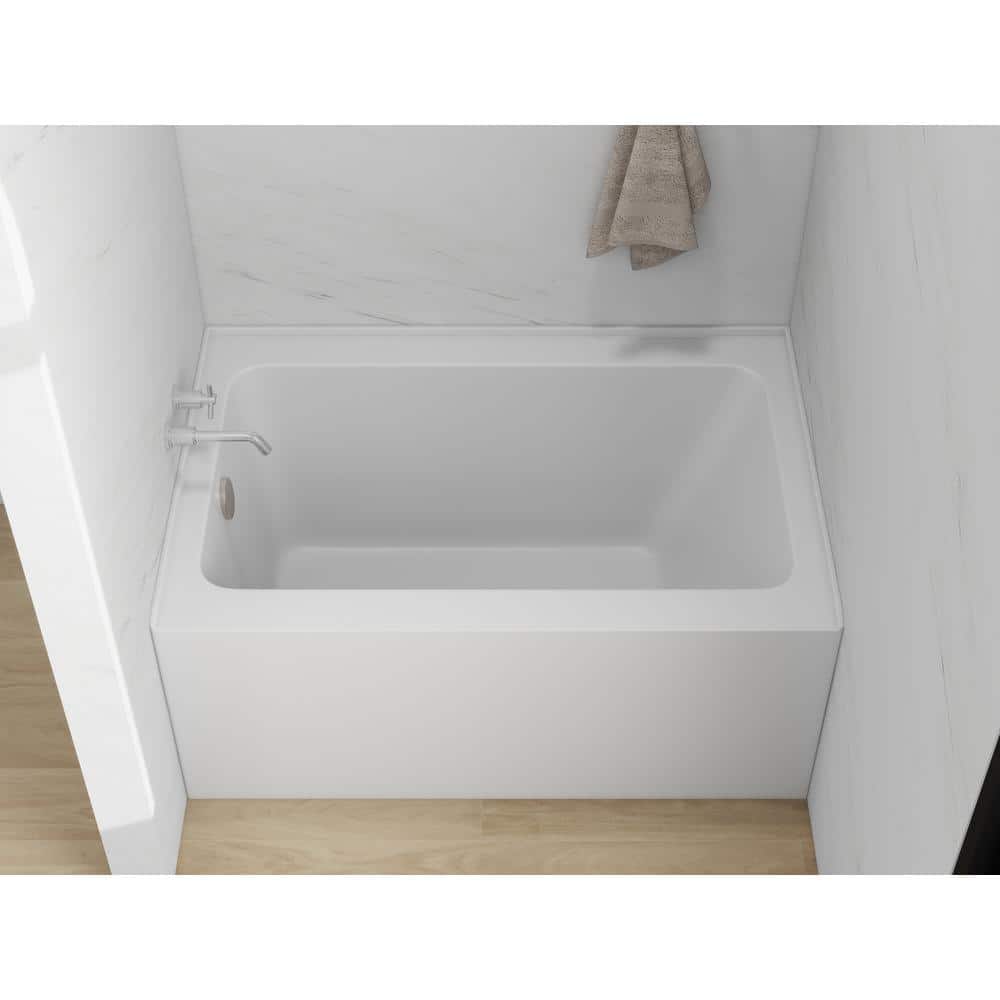 White Acrylic Alcove Soaking Bathtub with Brushed Nickel Drain