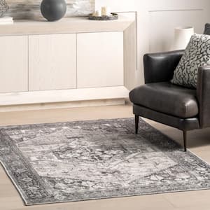 Elisabeth Medallion Machine Washable Grey 7 ft. x 9 ft. Oriental Area Rug