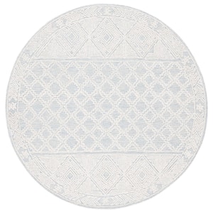Abstract Blue/Ivory 6 ft. x 6 ft. Diamond Border Round Area Rug