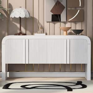 31.8 in. White Adjustable Striped Storage Cabinet with 4-Doors