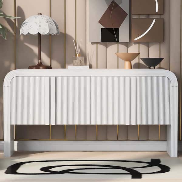 wetiny 31.8 in. White Adjustable Striped Storage Cabinet with 4-Doors