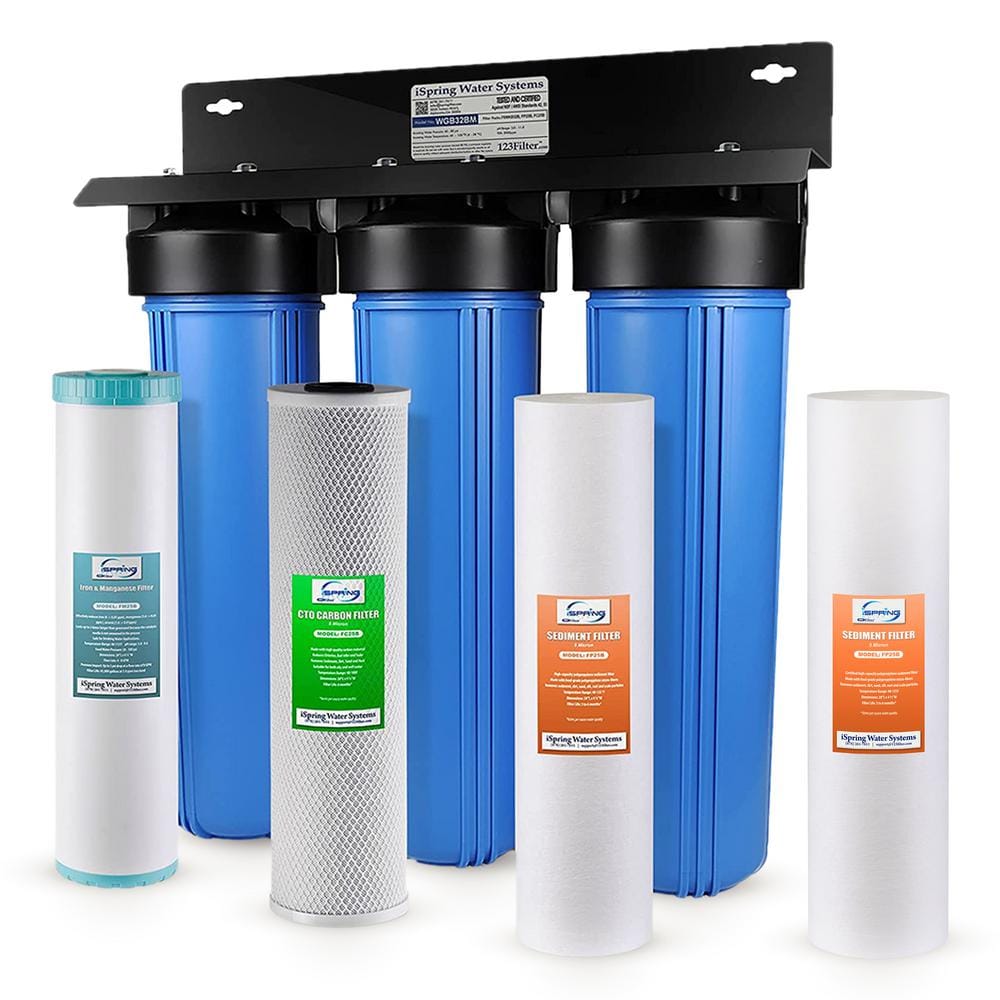 3-Stage Iron and Manganese Reducing Whole House Water Filtration System with an Extra Sediment Filter -  ISPRING, WGB32BM+FP25B