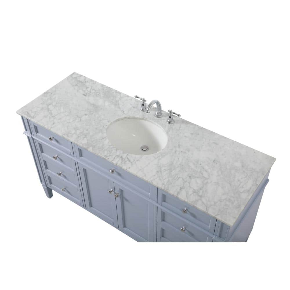 Gray Solid Wood MDF Marble Single Bathroom Vanity with Porcelain Sink