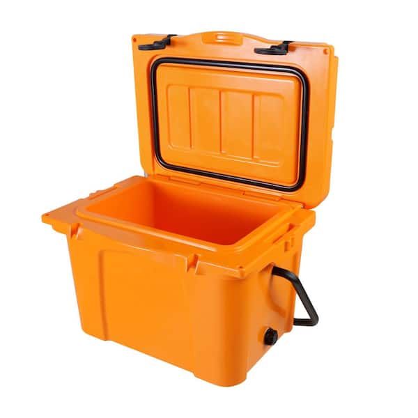 25QT Orange Insulated Hard Cooler, 5-Day Ice Retention for Camping