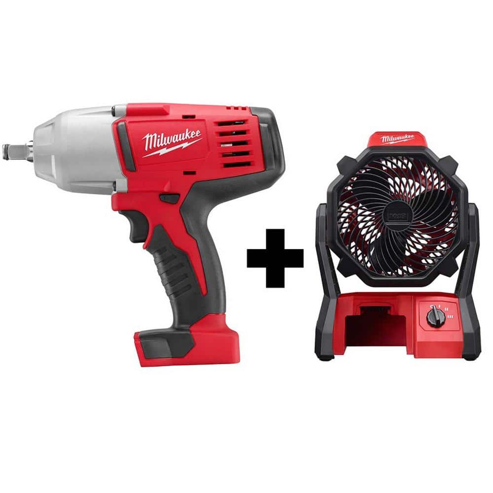 Milwaukee M18 18V Lithium-Ion Cordless 1/2 in. Impact Wrench, Friction Ring with M18 Jobsite Fan -  2663-20-0886-20
