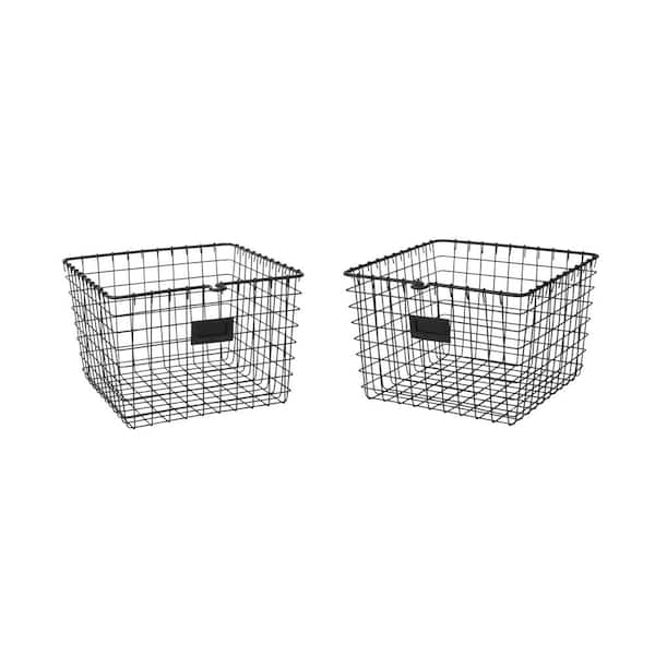 Spectrum 13.75 in. D x 11.25 in. W x 8 in. H Black Medium Steel Wire Storage Bin Basket Organizer (2-Pack)