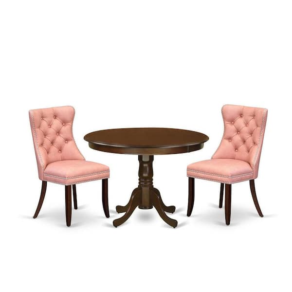 East West Furniture 3-Piece Mahogany Finish Solid Wood Top-Round Dining Room Set-Seats 4