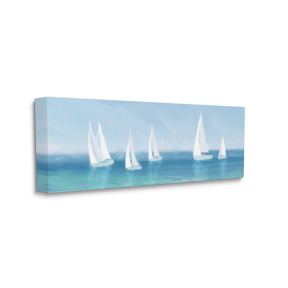 White Sail Boats across Soft Blue Coast by Dan Meneely Unframed Nature Canvas Wall Art Print 17 in. x 40 in. price history on PriceWatchPro