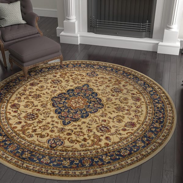 Sensation Border Ivory 6 ft. Round Indoor Area Rug
