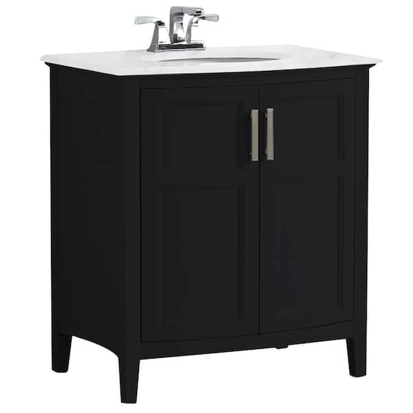 Rounded Front Bath Vanity, 30 Inch Vanity With Carrara Marble Top