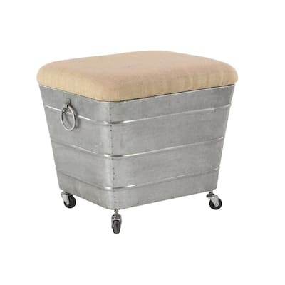 18 in. Gray Cushioned Storage Stool on Casters
