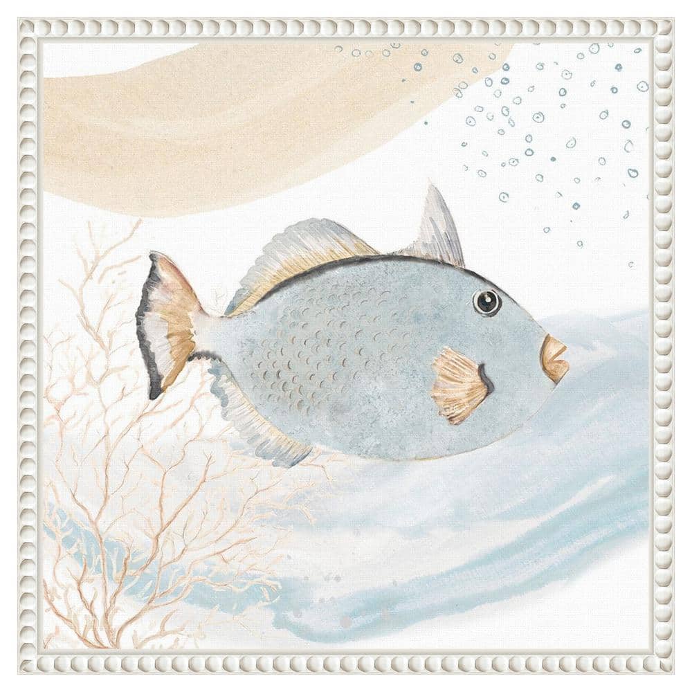 Ocean Oasis Blue Fish Canvas Art with White Beaded Frame